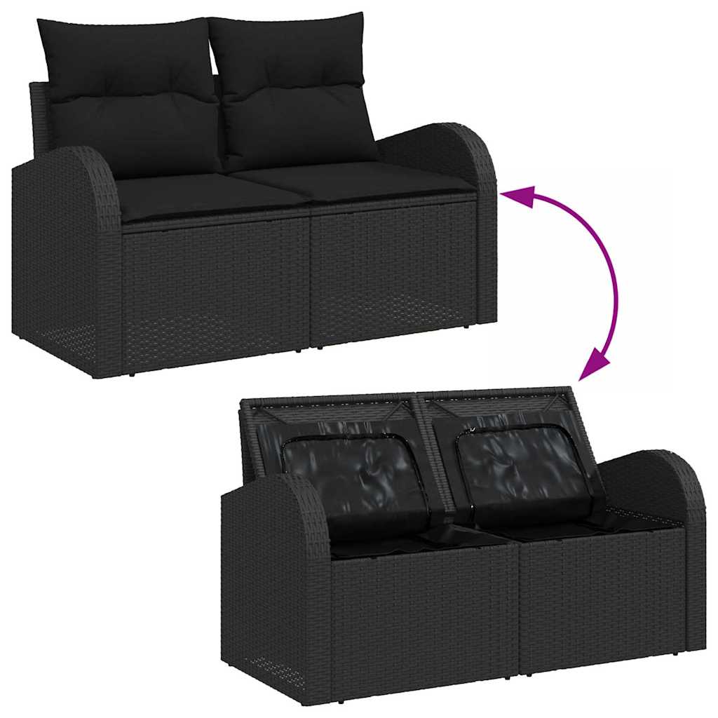 Garten-Sofa-Set mit Kissen 7 pcs Schwarz Poly Rattan